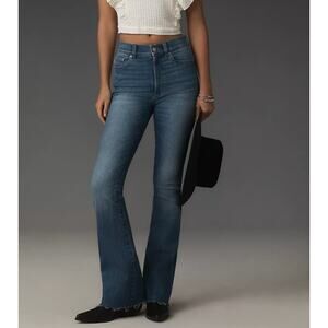 DL1961 Fray Flare Jeans SIZE 26 Dark Wash Bridget Raw Hem Designer Stretch $209